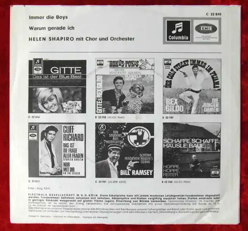 Single Helen Shapiro: Immer die Boys (Columbia C 22 845) D 1964