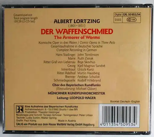 2 CD Box Lortzing: Der Waffenschmied - Leopold Hager (Calig) 1995