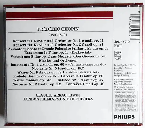2CD Box Claudio Arrau: Chopin: Klavierkonzerte 1 & 2 (Philips)