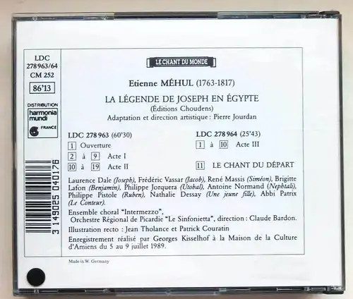 2CD Box Mehul: La Legende de Joseph en Egypte (Le Chant du Monde) 1989