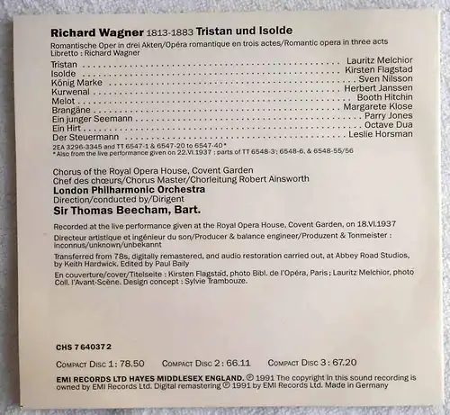 3CD Wagner: Tristan und Isolde - Sir Thomas Beecham (EMI) 1991