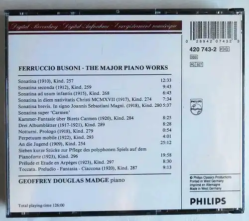 2 CD Box Feruccio Busoni - The Major Piano Works 3 (Philips) 1987