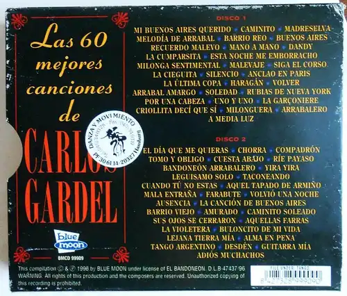 2 CD Box Carlos Gardel: Las 60 Mejors Canciones de Carlos Gardel