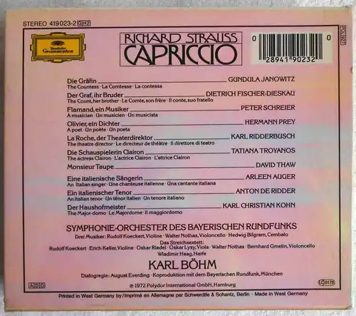 2CD Box Karl Böhm: Richard Strauss - Capriccio (DGG)