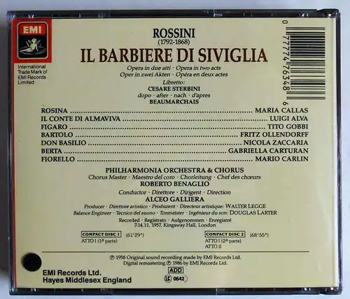 2 CD Box Rossini: Il Barbiere di Siviglia - Callas Alva Gobbi Galliera (EMI)