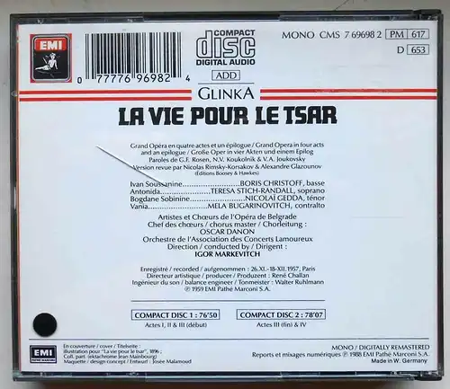 2 CD Box Glinka: La Vie Pour le Tsar - Gedda Markevitch Stich-Randall (EMI)