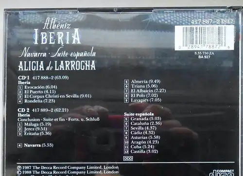 2 CD Box Albeniz: Iberia - Alicia de Larrogha (Decca) 1988