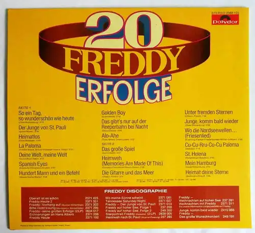 LP Freddy Quinn: 20 Erfolge (Polydor 2388 103) D