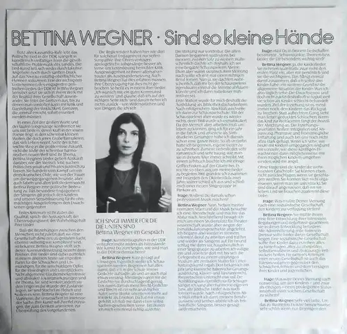 LP Bettina Wegner: Sind so kleine Hände (CBS 83 507) NL