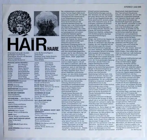 LP Haare - Deutschsprachige Uraufführung - (Polydor 249 266) Reiner Schöne