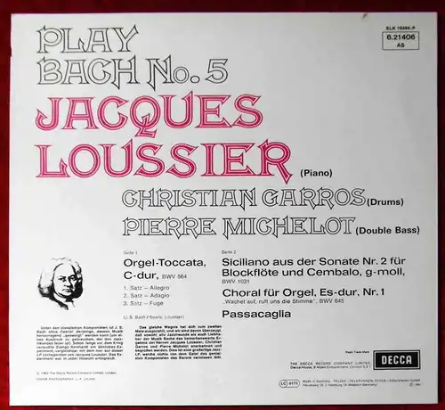 LP Jacques Loussier: Play Bach No. 5 (Decca 621406 AS) D