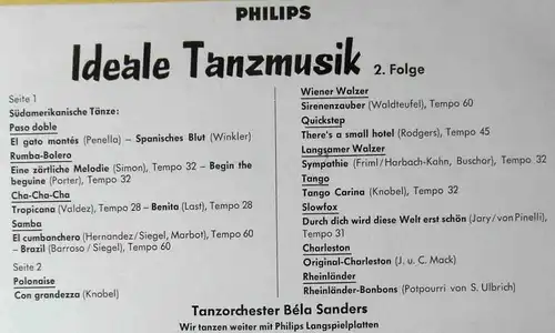 LP Bela Sanders: Ideale Tanzmusik Nr. 2 (Philips P 08 616 L) D 1962