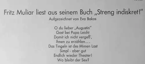 LP Fritz Muliar: Liest aus seinem Buch "Streng Indiskret!" (Preiser PR 9923) A