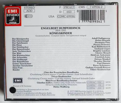 3 CD Box Humperdinck: Königskinder - Donath Dallapozza (EMI)