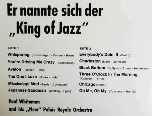 LP Paul Whiteman: Er nannte sich der "King Of Jazz" (Decca BLK 86 033-P) D