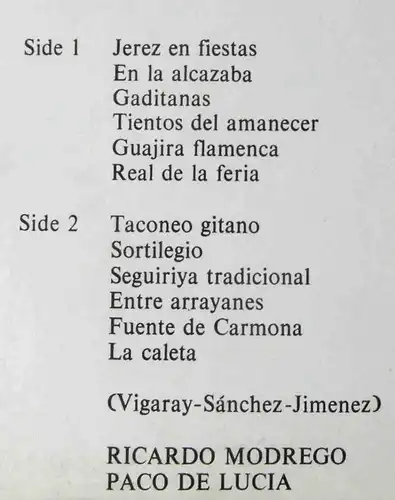 LP Ricardo Modrego / Paco de Lucia: Dos Guitarras Flamencas (Philips 889 876) NL