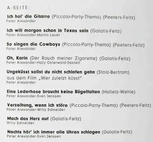 LP Peter Alexander: Piccolo Party (Polydor HiFi 46 782) D 1963