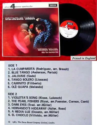 LP Werner Müller: Spectacular Tangos (Decca Phase 4 PFS 4123) UK 1967