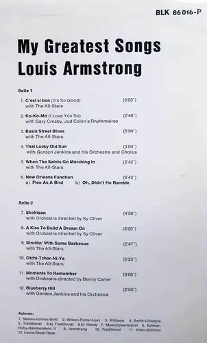 LP Louis Armstrong: My Greatest Songs (Decca American Series BLK 86 016-P)