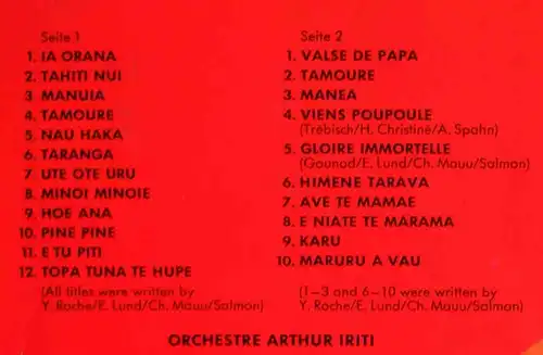LP Arthur Iriti: Iaora Tahiti (Barclay BLF 16 026) incl Nau Hakam Taranga