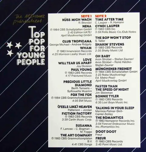 LP Picture Disc Top Pop for Young People Allianz Programm für junge Leute 1984