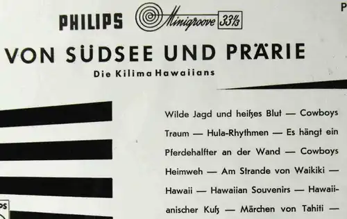 25cm LP Kilima Hawaiians: Von Südsee und Prärie (Philips P 10201 R) D