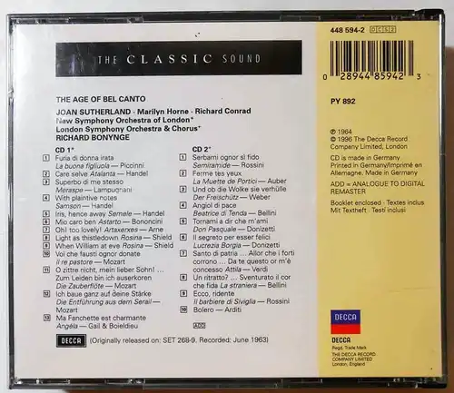 2CD Box Joan Sutherland: Belcanto (Decca) 1996