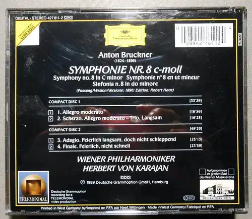 2CD Box Herbert von Karajan: Bruckner - Symphonie No. 8 (DGG) 1989