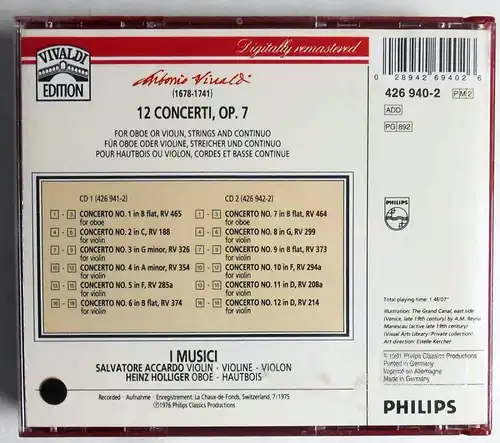 2CD Box I Musici Holliger Accardo: Vivaldi - 12 Concerti op.7 (Philips) 1991