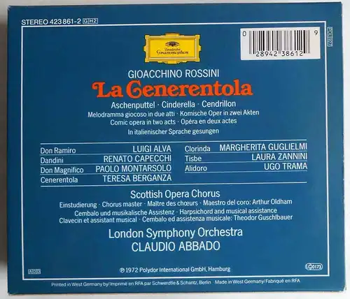 2CD Box Rossini: La Cenerentola (DGG) Abbado Berganza (1972)