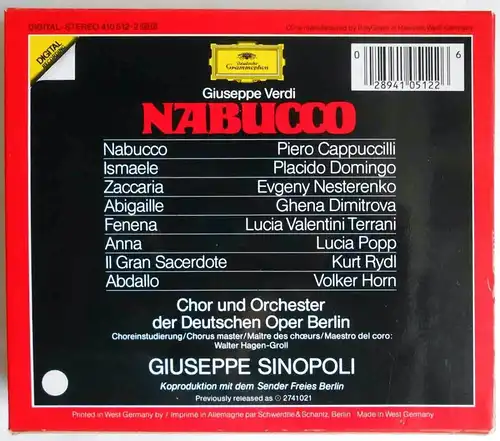 2CD Box Verdi: Nabucco (DGG) Sinopoli Domingo Terrani....