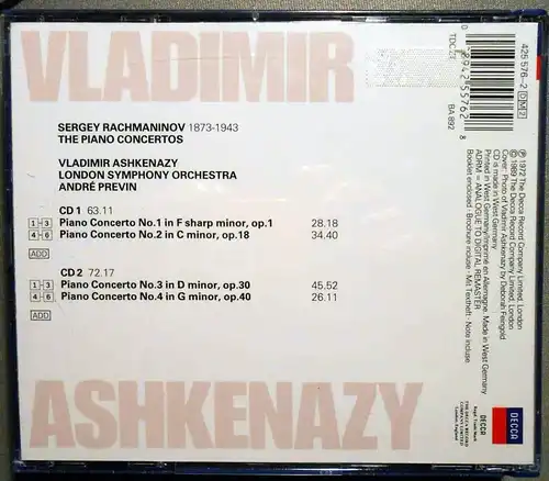 2CD Box Vladimir Ashkenazy: Rachmaninov - Piano Concertos (Decca) 1999