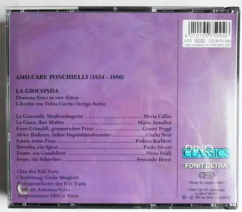 3CD Box Ponchielli: La Gioconda - Maria Callas (Fonit Cetra)