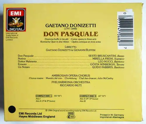 2CD Box Donizetti: Don Pasquale - Freni - Bruscantini - Muti (EMI) 1984