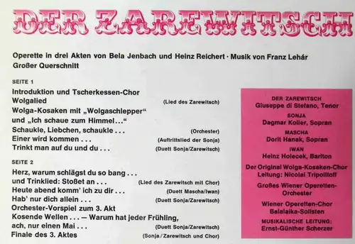 LP Der Zarewitsch - Jubiläumsausgabe zum Franz Lehar Jahr 1970 (Decca SLK 16574)