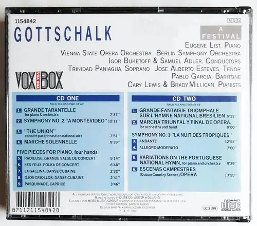 2CD Box Gottschalk - Eugene List, Piano (Festival) 1991