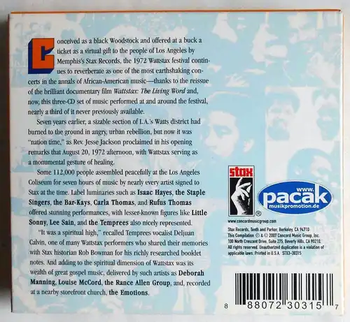 3CD Set Wattstax (Stax) 2007 - Music from the Festival & Film - 1972