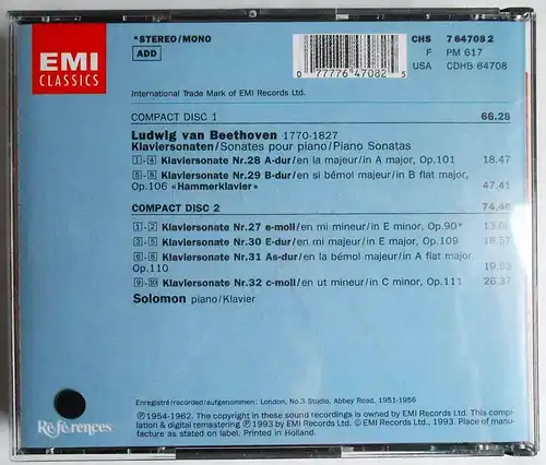 2CD Box Solomon: Beethoven - Klaviersonaten (EMI) 1993