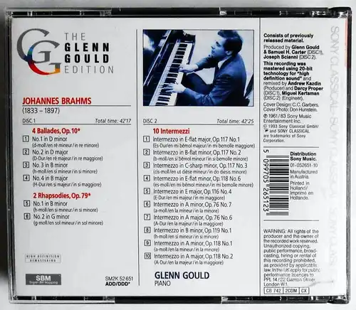 2CD Box Glenn Gould: Brahms - 4 Ballades 2 Rhapsodies 10 Intermezzi (Sony)