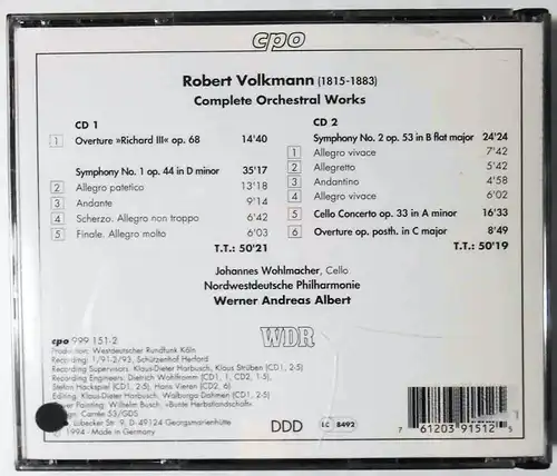 2CD Box Robert Volkmann: Complete Orchestral Works (CPO) 1994