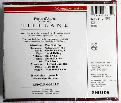 2CD Box Tiefland Rudolf Moralt Hans Hopf Oskar Czerwenka (Philips) 1992