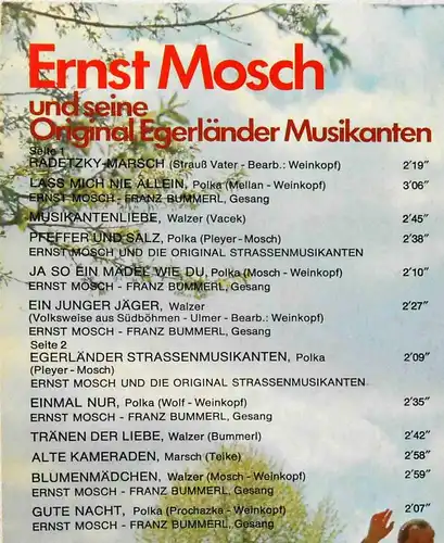 LP Ernst Mosch & Original Egerländer: Musikantenliebe (Telefunken 621364 AF) D