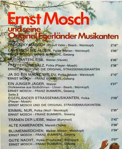LP Ernst Mosch & Original Egerländer: Musikantenliebe (Telefunken 621364 AF) D 