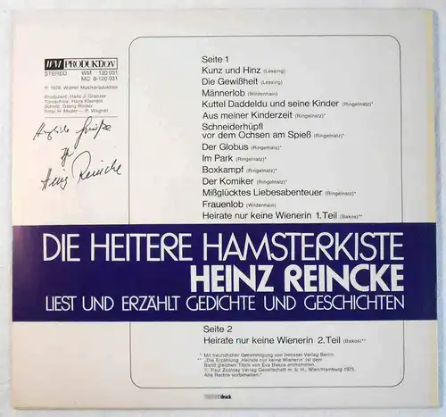 LP Heinz Reincke: Die heitere Hamsterkiste (WM 120 031)  1978