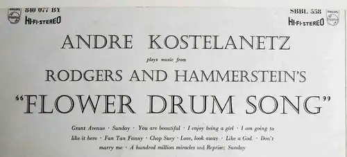 LP Andre Kostelanetz: Flower Drum Song (Philips HiFi Stereo SBBL 558) UK