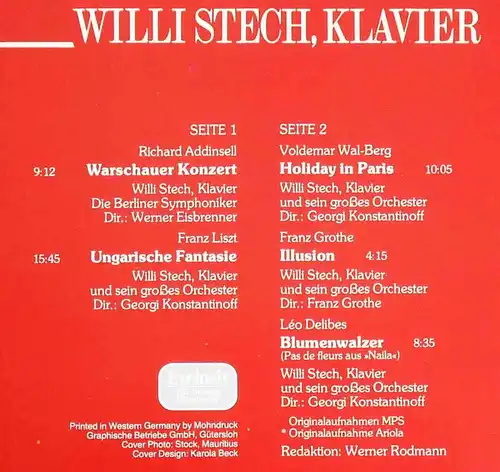 LP Willi Stech: Warschauer Konzert (Arion 46 5138) D Clubauflage
