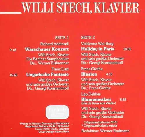 LP Willi Stech: Warschauer Konzert (Arion 46 5138) D Clubauflage 