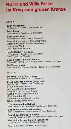 LP Ruth & Willy Seiler: Im Krug zum grünen Kranze (Bela 19 702) D 