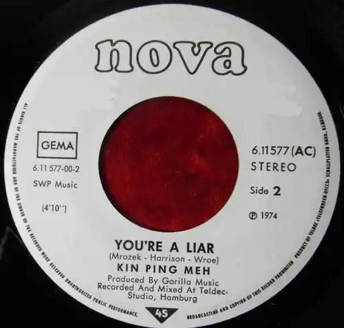 Single Kin Ping Meh: Good Time Gracie (Nova 611 577 AC) D 1974 Promo