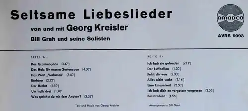 LP Georg Kreisler: Seltsame Liebeslieder (Amadeo AVRS 9093) A